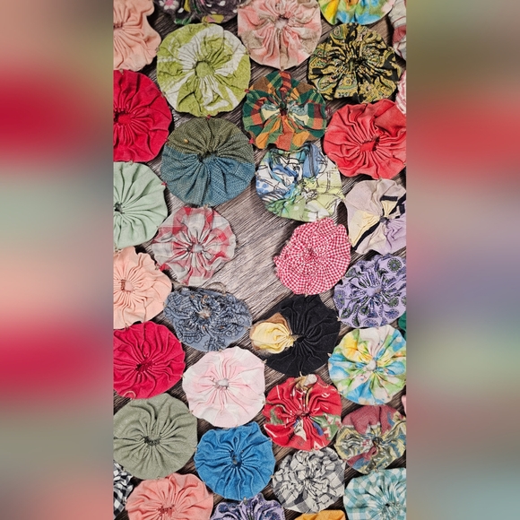 Vintage Handmade Colorful Yo-yo Patchwork Quilt Bedspread King 85.5"x101" - Picture 11 of 16